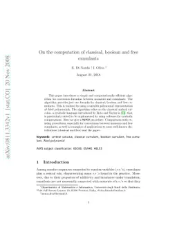 On the computation of classical, boolean and free cumulants