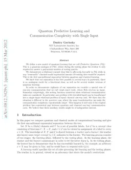 Quantum Predictive Learning and Communication Complexity with Single
  Input