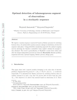Optimal detection of homogeneous segment of observations in stochastic
  sequence