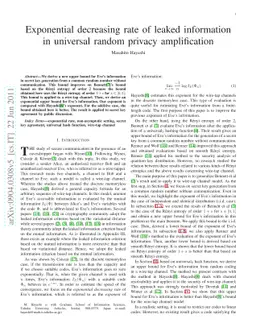 Exponential decreasing rate of leaked information in universal random
  privacy amplification
