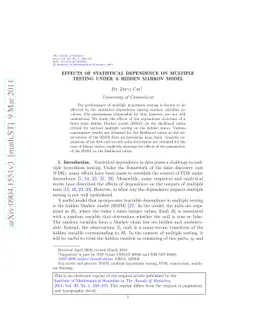 Effects of statistical dependence on multiple testing under a hidden
  Markov model