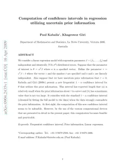 Computation of confidence intervals in regression utilizing uncertain
  prior information