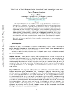The Role of Self-Forensics in Vehicle Crash Investigations and Event
  Reconstruction