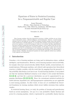 Equations of States in Statistical Learning for a Nonparametrizable and
  Regular Case