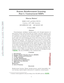 Feature Reinforcement Learning: Part I: Unstructured MDPs