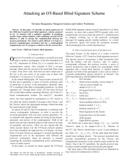 Attacking an OT-Based Blind Signature Scheme