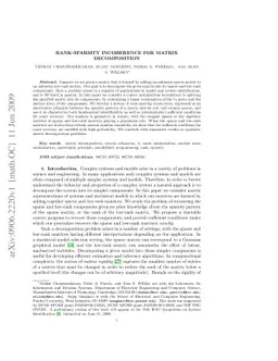 Rank-Sparsity Incoherence for Matrix Decomposition