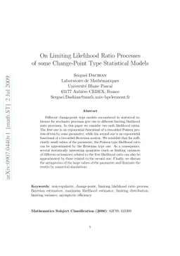 On Limiting Likelihood Ratio Processes of some Change-Point Type
  Statistical Models
