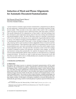 Induction of Word and Phrase Alignments for Automatic Document
  Summarization