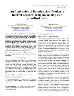 An Application of Bayesian classification to Interval Encoded Temporal
  mining with prioritized items