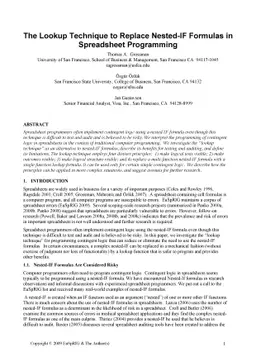 The Lookup Technique to Replace Nested-IF Formulas in Spreadsheet
  Programming