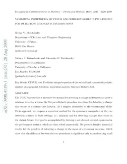 Numerical Comparison of Cusum and Shiryaev-Roberts Procedures for
  Detecting Changes in Distributions