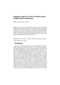 Kinematic analysis of a class of analytic planar 3-RPR parallel
  manipulators