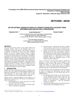 On the optimal design of parallel robots taking into account their
  deformations and natural frequencies