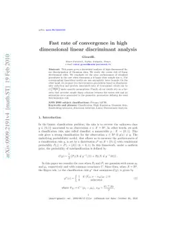 Fast rate of convergence in high dimensional linear discriminant
  analysis