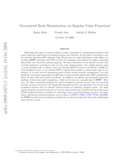 Guaranteed Rank Minimization via Singular Value Projection