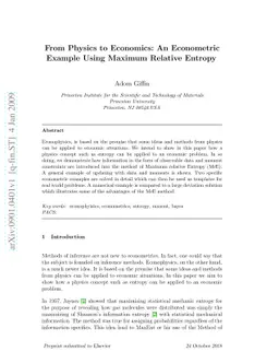 From Physics to Economics: An Econometric Example Using Maximum Relative
  Entropy