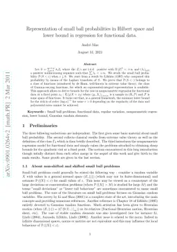 Representation of small ball probabilities in Hilbert space and lower
  bound in regression for functional data