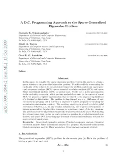 A D.C. Programming Approach to the Sparse Generalized Eigenvalue Problem