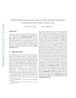 Tableau-based decision procedure for full coalitional multiagent
  temporal-epistemic logic of linear time