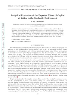 Analytical Expression of the Expected Values of Capital at Voting in the
  Stochastic Environment