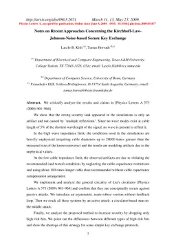 Notes on Recent Approaches Concerning the
  Kirchhoff-Law-Johnson-Noise-based Secure Key Exchange