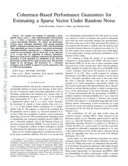 Coherence-Based Performance Guarantees for Estimating a Sparse Vector
  Under Random Noise