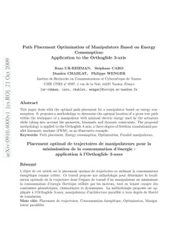 Path placement optimization of manipulators based on energy consumption:
  application to the orthoglide 3-axis