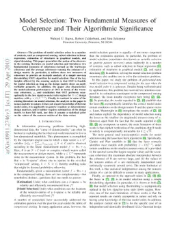 Model Selection: Two Fundamental Measures of Coherence and Their
  Algorithmic Significance