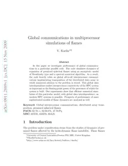 Global communications in multiprocessor simulations of flames