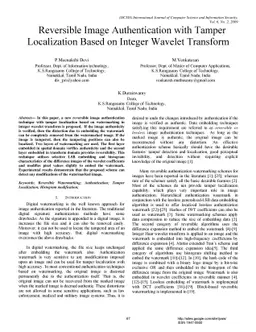Reversible Image Authentication with Tamper Localization Based on
  Integer Wavelet Transform