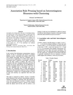 Association Rule Pruning based on Interestingness Measures with
  Clustering