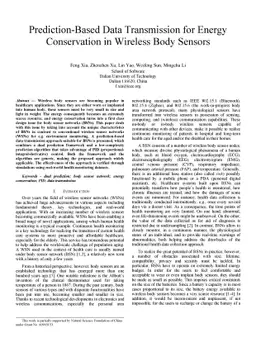 Prediction-Based Data Transmission for Energy Conservation in Wireless
  Body Sensors