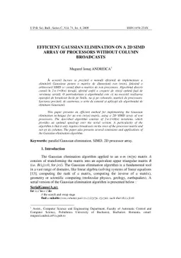 Efficient Gaussian Elimination on a 2D SIMD Array of Processors without
  Column Broadcasts