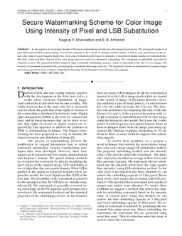 Secure Watermarking Scheme for Color Image Using Intensity of Pixel and
  LSB Substitution