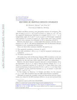 Discussion of: Brownian distance covariance