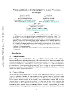 Writer Identification Using Inexpensive Signal Processing Techniques
