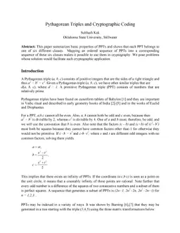 Pythagorean Triples and Cryptographic Coding