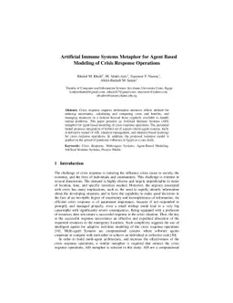 Artificial Immune Systems Metaphor for Agent Based Modeling of Crisis
  Response Operations