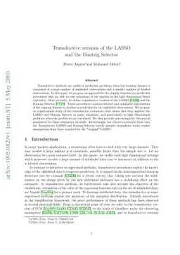 Transductive versions of the LASSO and the Dantzig Selector