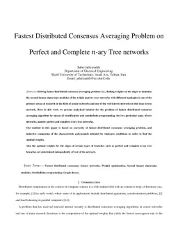 Fastest Distributed Consensus Averaging Problem on Perfect and Complete
  n-ary Tree networks