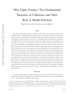 Why Gabor Frames? Two Fundamental Measures of Coherence and Their Role
  in Model Selection