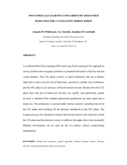 Two-Timescale Learning Using Idiotypic Behaviour Mediation For A
  Navigating Mobile Robot
