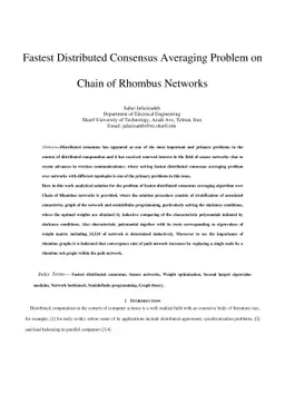 Fastest Distributed Consensus Averaging Problem on Chain of Rhombus
  Networks