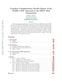 Complete Complementary Results Report of the MARF's NLP Approach to the
  DEFT 2010 Competition