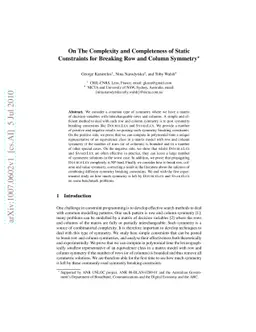 On The Complexity and Completeness of Static Constraints for Breaking
  Row and Column Symmetry
