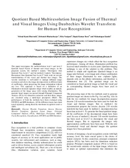 Quotient Based Multiresolution Image Fusion of Thermal and Visual Images
  Using Daubechies Wavelet Transform for Human Face Recognition