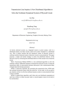Transmission Line Inspires A New Distributed Algorithm to Solve the
  Nonlinear Dynamical System of Physical Circuit