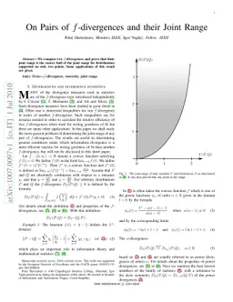 On Pairs of $f$-divergences and their Joint Range