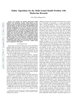 Online Algorithms for the Multi-Armed Bandit Problem with Markovian
  Rewards